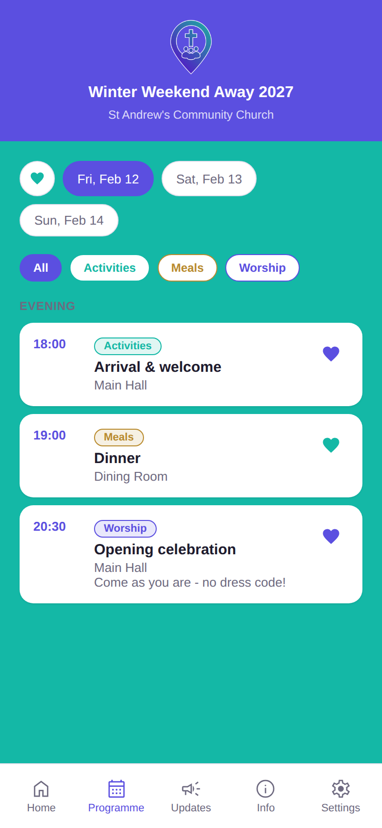 The attendee Programme tab, showing the day's schedule